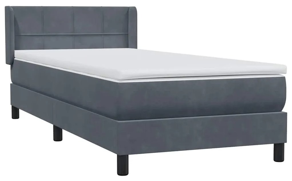 Κρεβάτι Boxspring με Στρώμα Σκούρο Γκρι 90x220 εκ. Βελούδινο - Γκρι