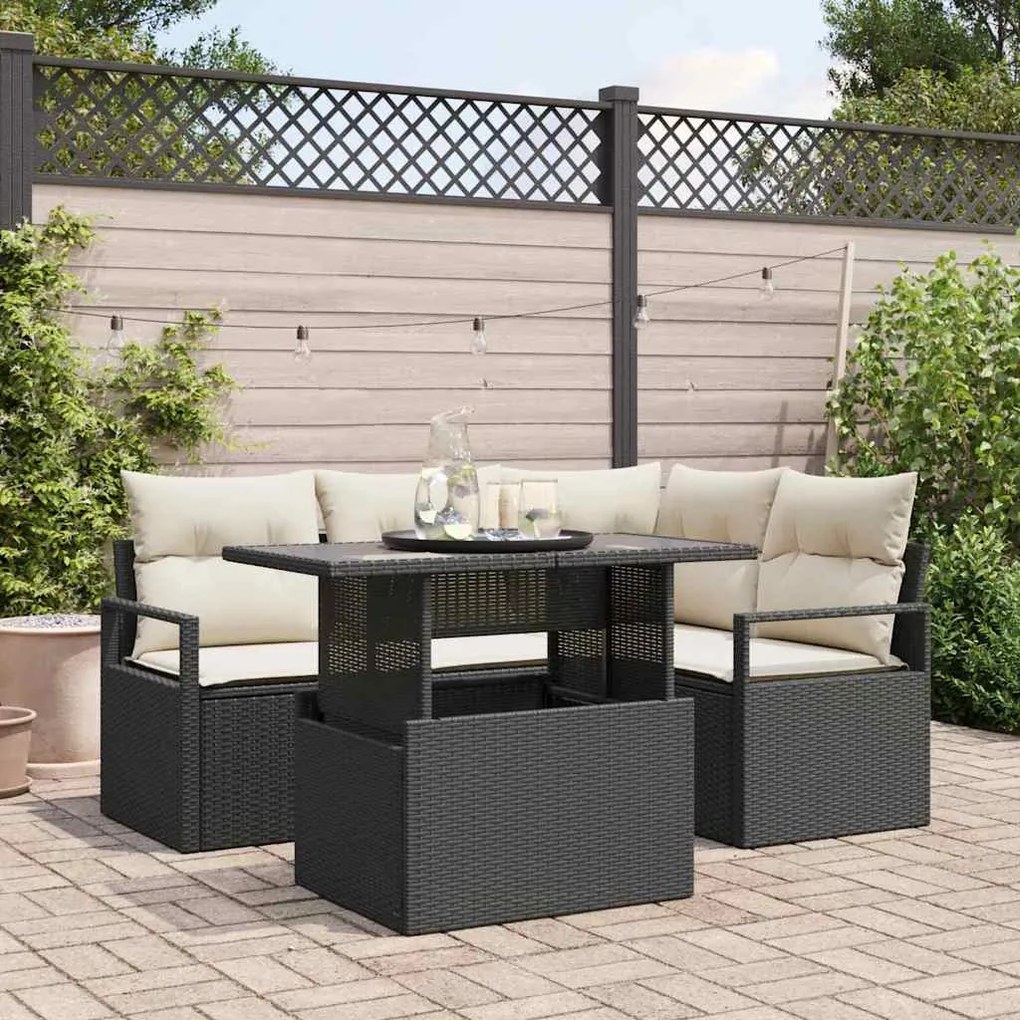 vidaXL Σετ Καναπέ Κήπου 5 pcs Μαύρο και κρεμ 100 x 55 x 73 εκ
