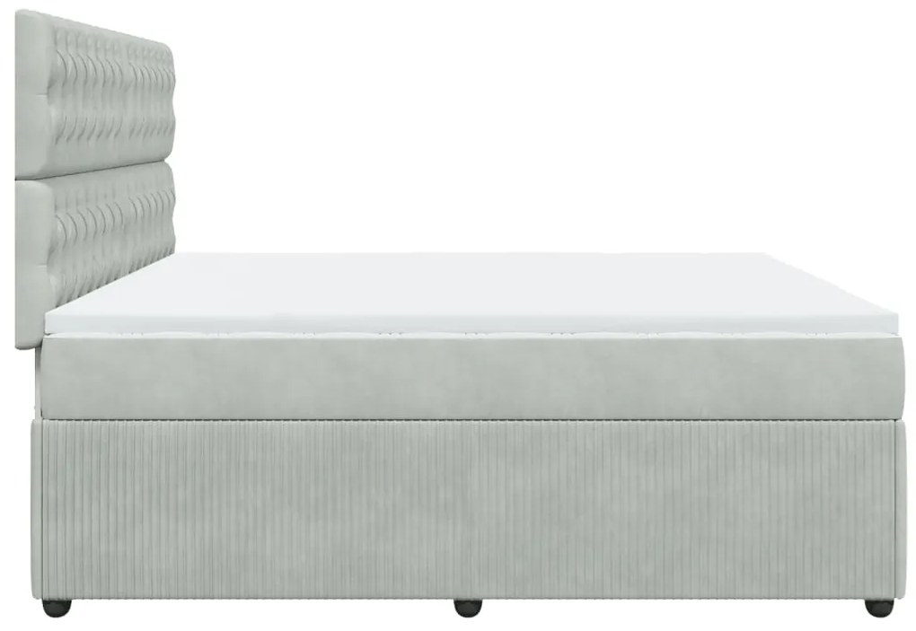 vidaXL Κρεβάτι Boxspring με Στρώμα Ανοιχτό Γκρι 200x200 εκ. Βελούδινο