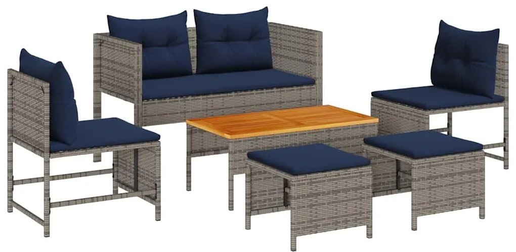 vidaXL Σετ Καναπέ Κήπου 6 pcs Γκρι, ναυτικό μπλε συνθετικό ρατάν