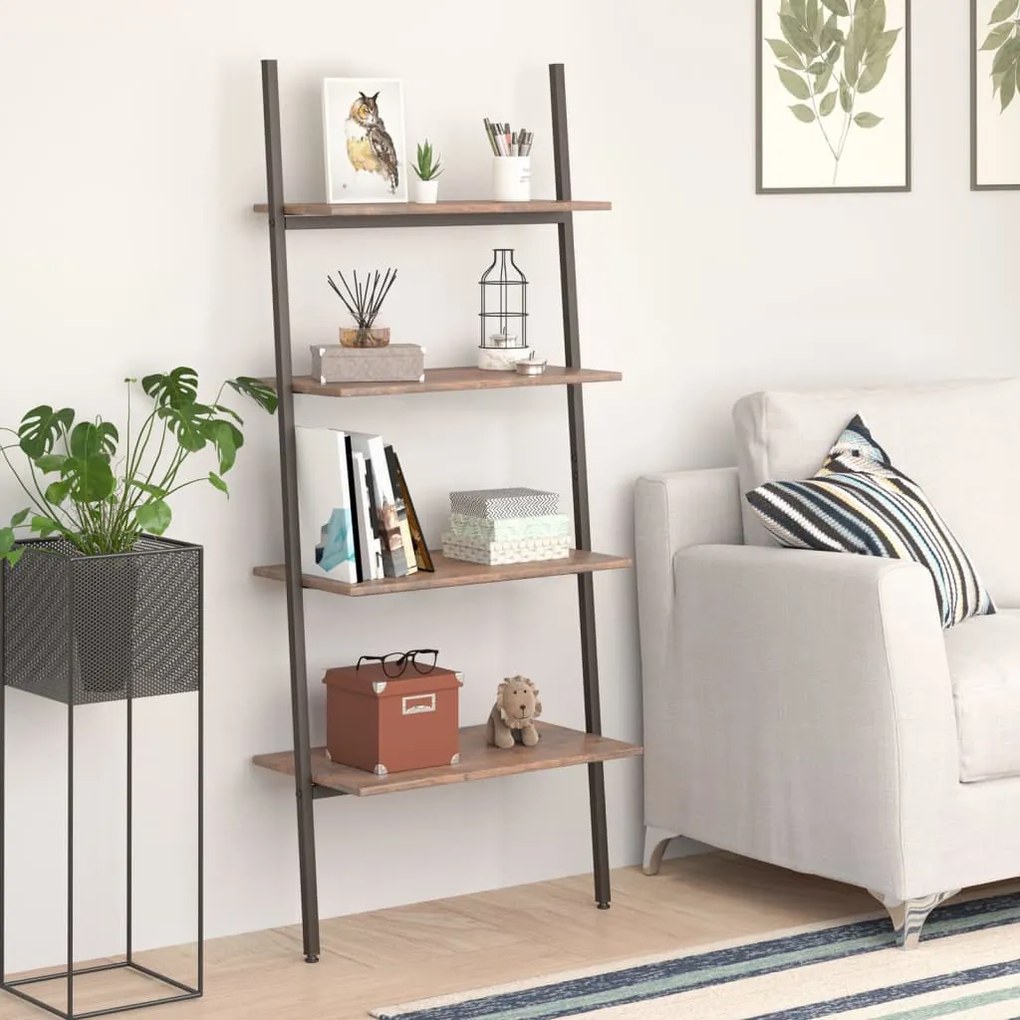 vidaXL Ραφιέρα Κεκλιμένη 4 Επιπέδων Σκούρο Καφέ &amp; Μαύρο 64x34x150,5εκ.