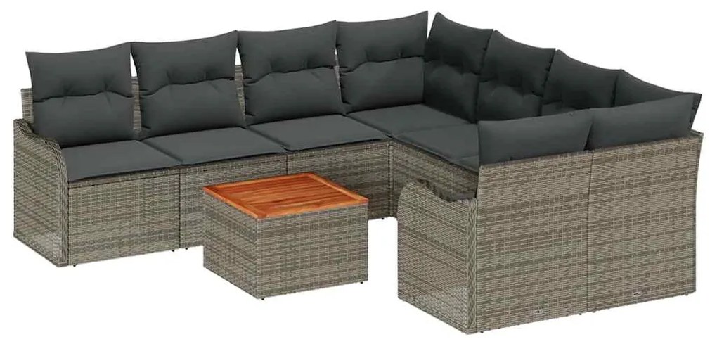vidaXL Σετ Καναπέ Κήπου 9 pcs Γκρι Πολυ ράταν