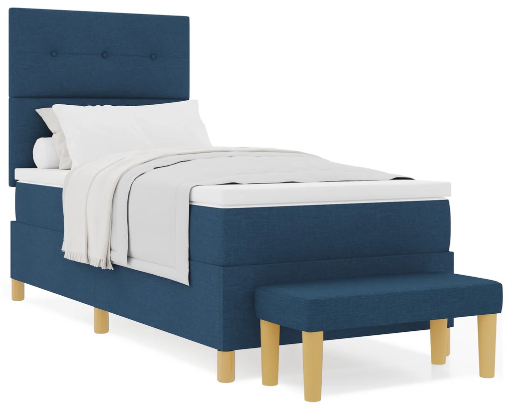 vidaXL Κρεβάτι Box Spring με Στρώμα & Πάγκο Μπλε 90x200 εκ. Υλικό