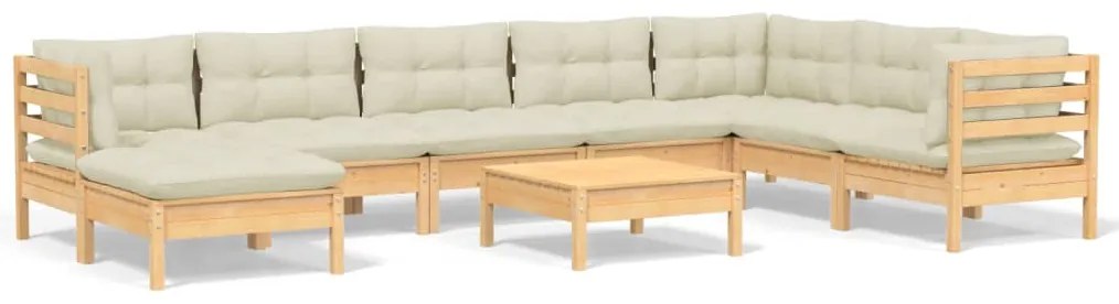 vidaXL Σαλόνι Κήπου Σετ 9 Τεμαχίων Μασίφ Ξύλο Πεύκου & Κρεμ Μαξιλάρια