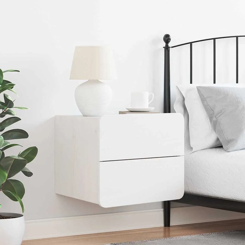 vidaXL Κομοδίνο με συρτάρι Λευκό 39 x 34 x 33 εκ. Μασίφ ξύλο πεύκου