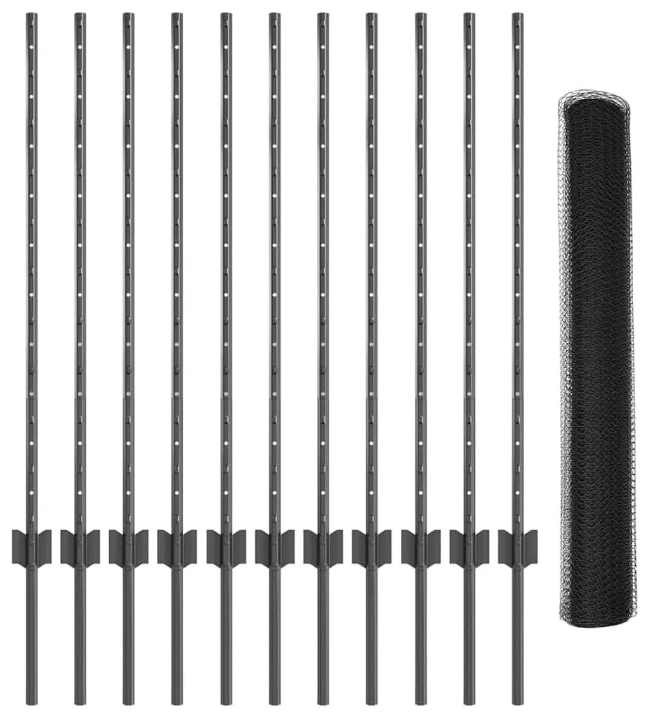 vidaXL Σετ Φράχτη Γκρι 100x2500 cm Γαλβανισμένος Χάλυβας