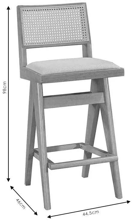 Σκαμπό bar Winslow pakoworld ξύλο rubberwood ανοικτό καρυδί-pvc rattan φυσικό-ύφασμα γκρι