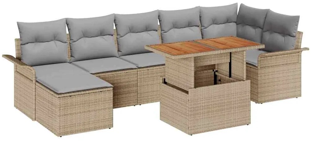 vidaXL Σετ Καναπέ Κήπου με αποθήκευση 8 pcs Μπεζ Πολυ ράταν