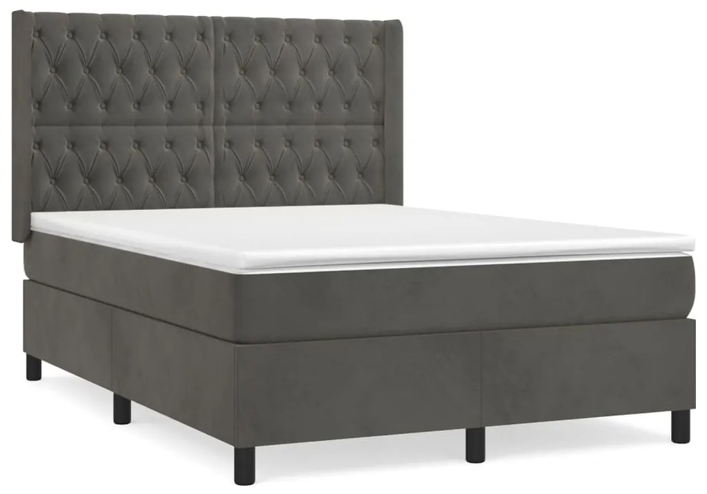 vidaXL Κρεβάτι Boxspring με Στρώμα Σκούρο Γκρι 140x190 εκ. Βελούδινο