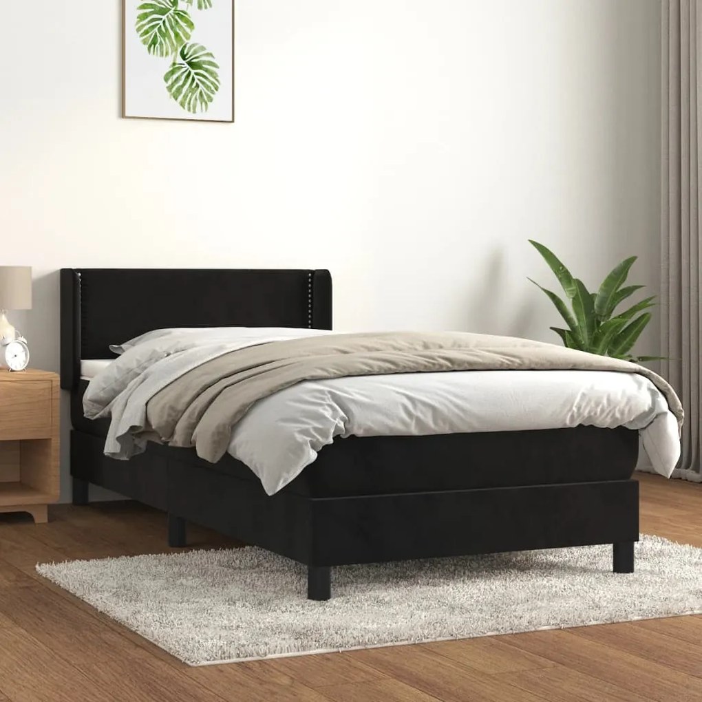 Κρεβάτι Boxspring με Στρώμα Μαύρο 80 x 200 εκ. Βελούδινο