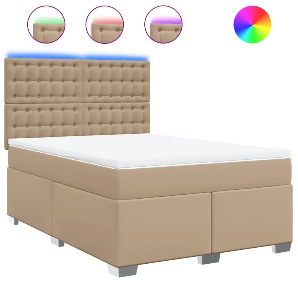 Κρεβάτι Boxspring με Στρώμα Καπουτσίνο 160x200εκ.από Συνθ.Δέρμα - Καφέ