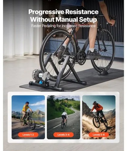 VEVOR Bike Trainer, 660.4-736.6 mm & 700C Wheels, Foldable Fluid Bicycle Stationary Trainer Stand for Indoor Exercise Riding with Quick Release Skewer & Front Wheel Riser Block, Fits Road Bikes, Black