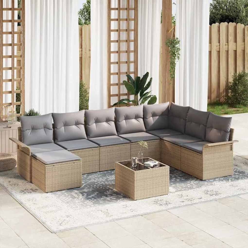vidaXL Σετ Καναπέ Κήπου με μαξιλάρι 9 pcs Μαύρο Πολυ ράταν