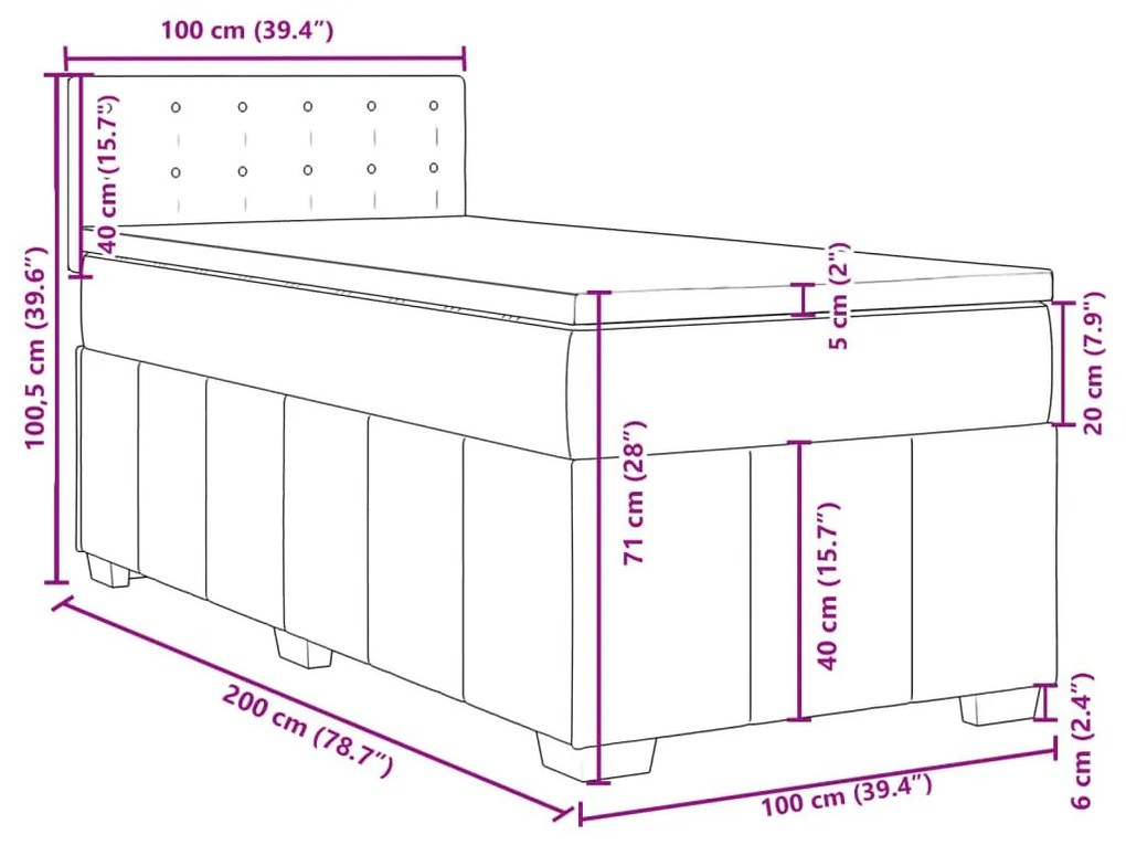 Κρεβάτι Boxspring με Στρώμα Κρεμ 100 x 200 εκ. Υφασμάτινο - Κρεμ