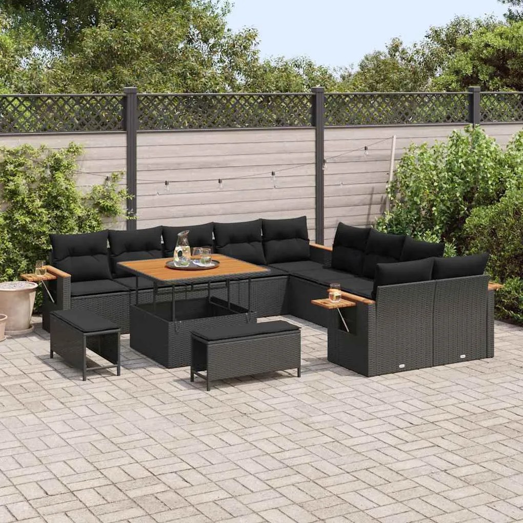 vidaXL Σετ Καναπέ Κήπου με μαξιλάρι 13 pcs Μαύρο 100 x 100 x 71 cm