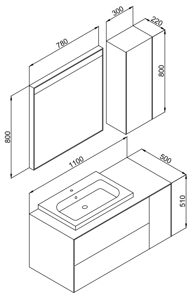 Σετ Έπιπλο Μπάνιου RODOS Ασημί MDF 18mm Λάκα 110 9SROD110SBM