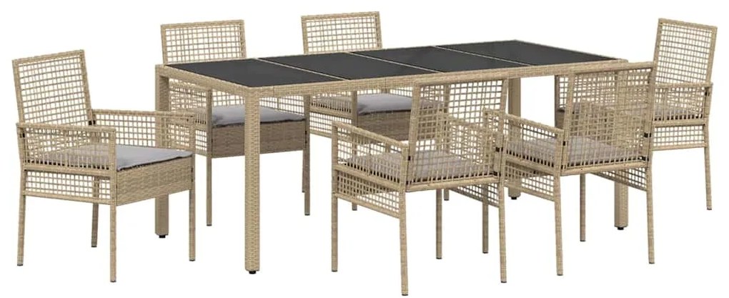 vidaXL Σέτ φαγητού για κήπο 7 pcs Μπεζ Πολυ ράταν