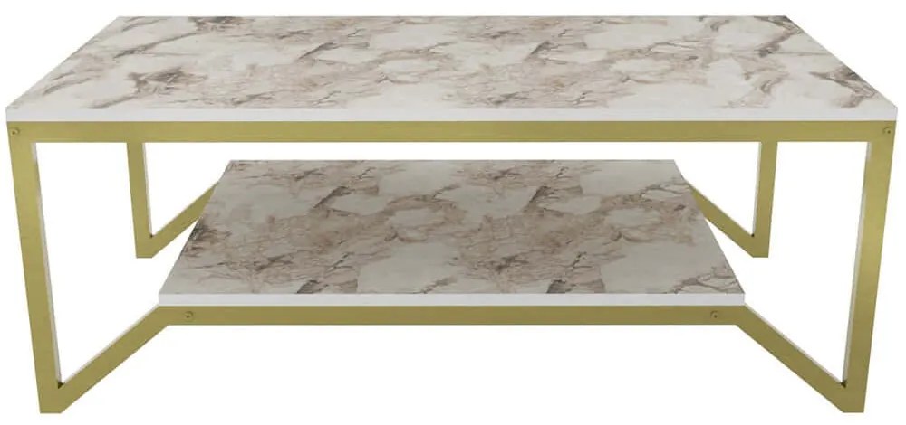 Τραπέζι Σαλονιού Flora 322RTC1202 120x60x45,8cm Marble Effect White-Gold