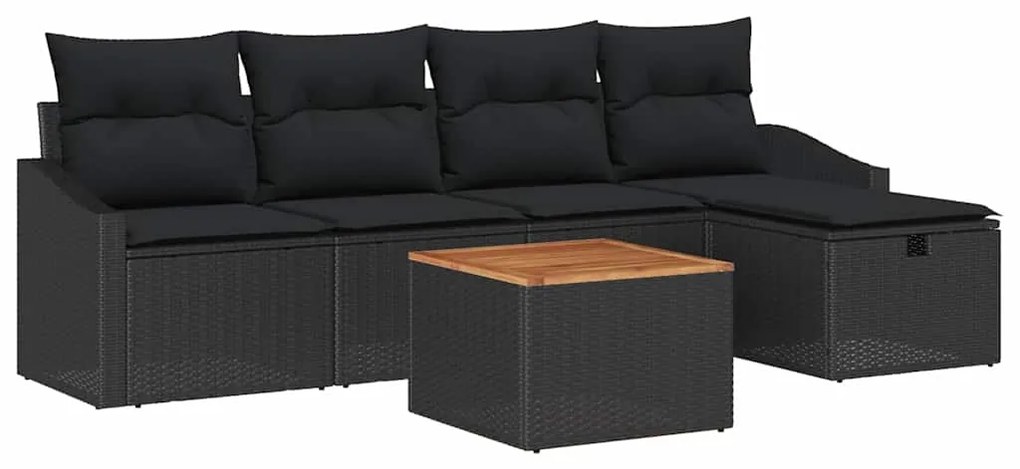 vidaXL Σετ Καναπέ Κήπου με μαξιλάρι 6 pcs Μαύρο Πολυ ράταν