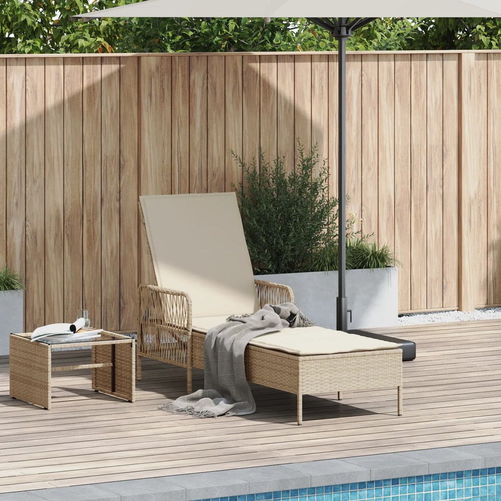 vidaXL Ξαπλώστρα Μπεζ και κρεμ Ρατάν PE 157 x 55 x 92 εκ. Πτυσσόμενη