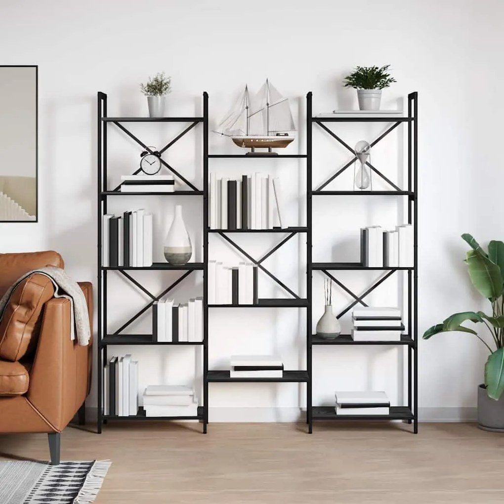 vidaXL Ράφι Βιβλίων Μαύρη Οξυά 156 x 25 x 167 εκ. Επεξεργασμένο ξύλο