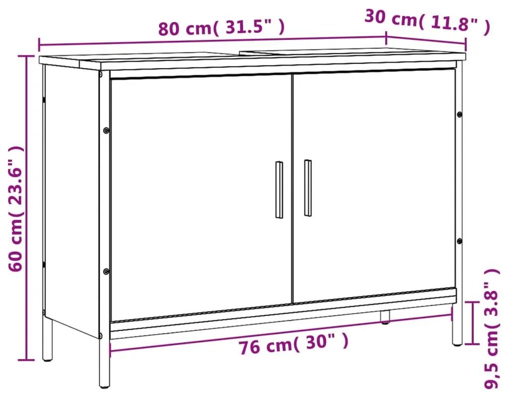 Ντουλάπι Νιπτήρα Μπάνιου Μαύρο 80x30x60 εκ. Επεξεργασμένο Ξύλο - Μαύρο