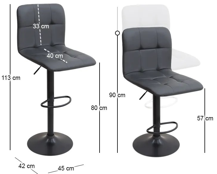 Σκαμπό μπαρ Carmelo Megapap με ρυθμιζόμενο ύψος PU μαύρο - βάση μαύρο ματ 45x42x90/113εκ.