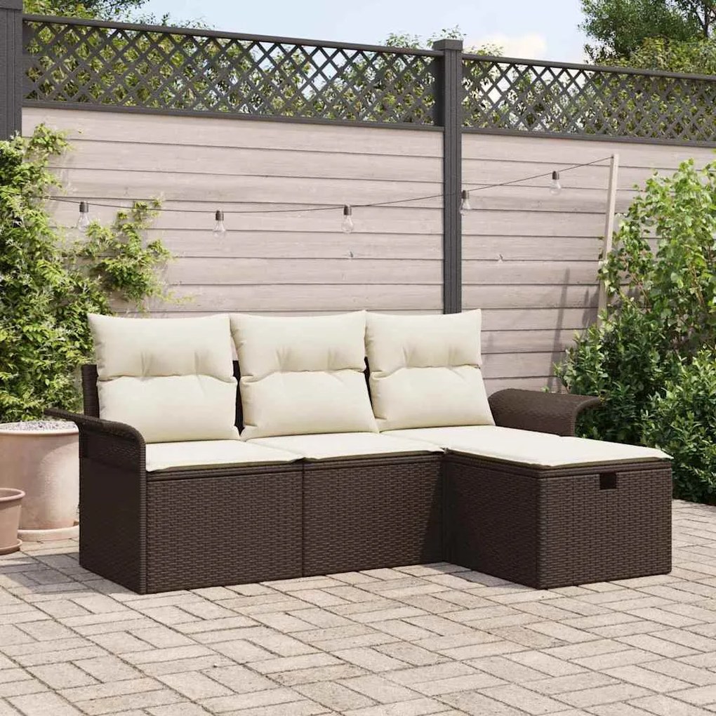 vidaXL Σετ Καναπέ Κήπου 4 pcs Καφέ και κρεμ 196 x 117 x 85 εκ.