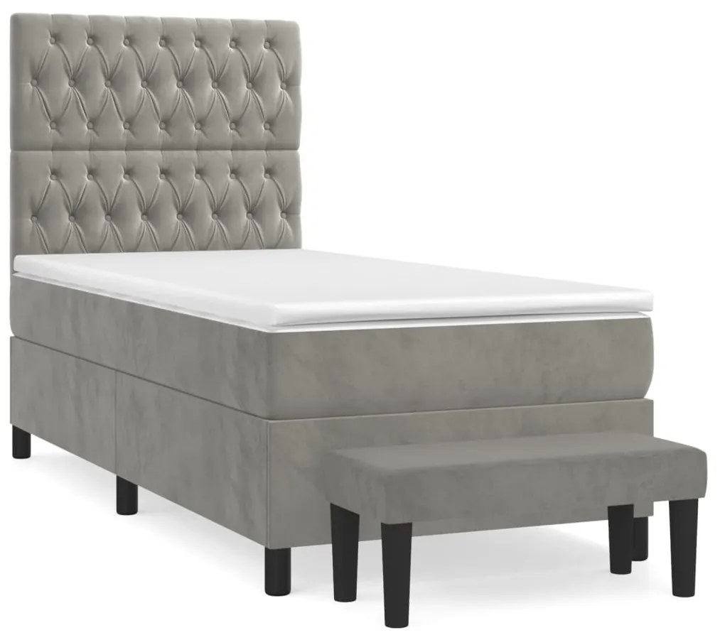 vidaXL Κρεβάτι Boxspring με Στρώμα Ανοιχτό Γκρι 100x200 εκ. Βελούδινο