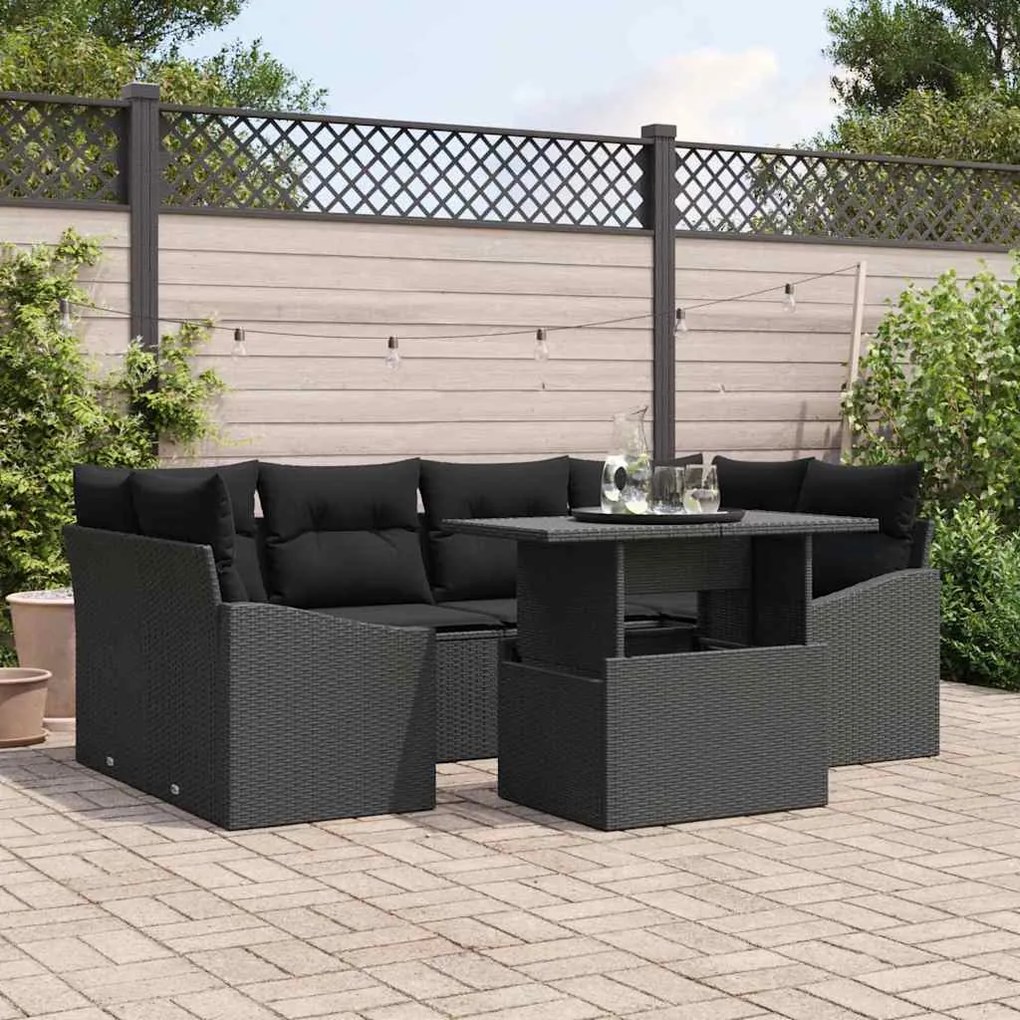 vidaXL Σετ Καναπέ Κήπου με μαξιλάρι 7 pcs Μαύρο 100 x 55 x 73 εκ