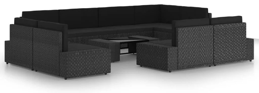 vidaXL Σαλόνι Κήπου Σετ 10 Τεμ. Μαύρο από Συνθετικό Ρατάν με Μαξιλάρια