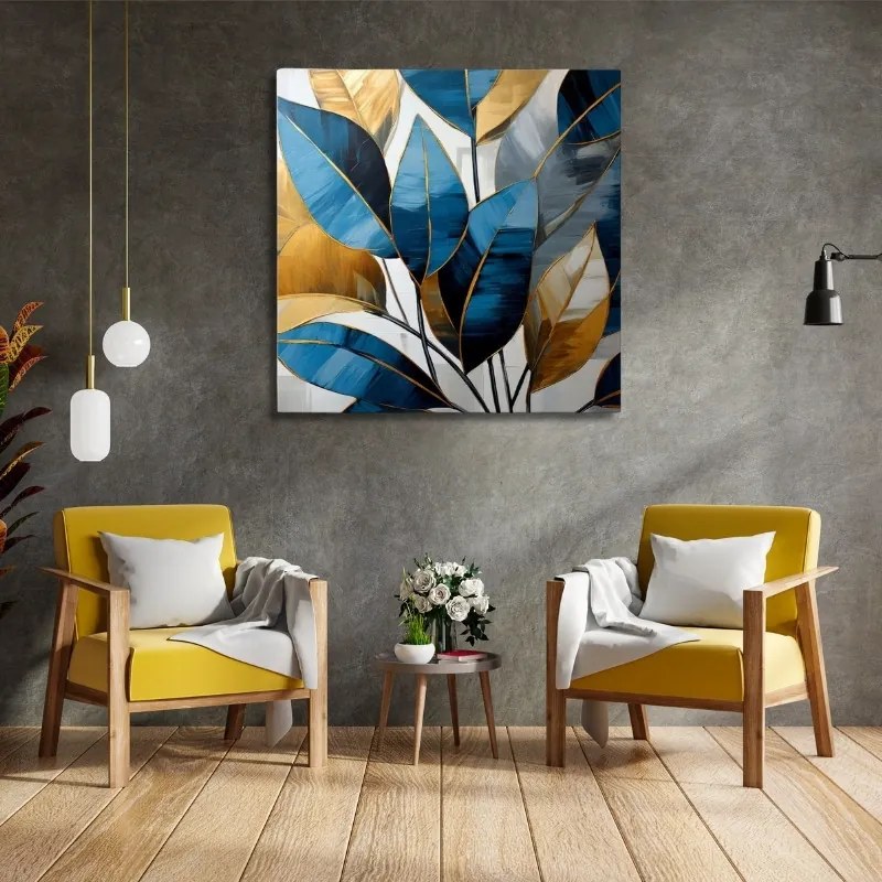 Πίνακας σε καμβά &quot;Botanical Leaves&quot; Megapap ψηφιακής εκτύπωσης 100x100x3εκ.