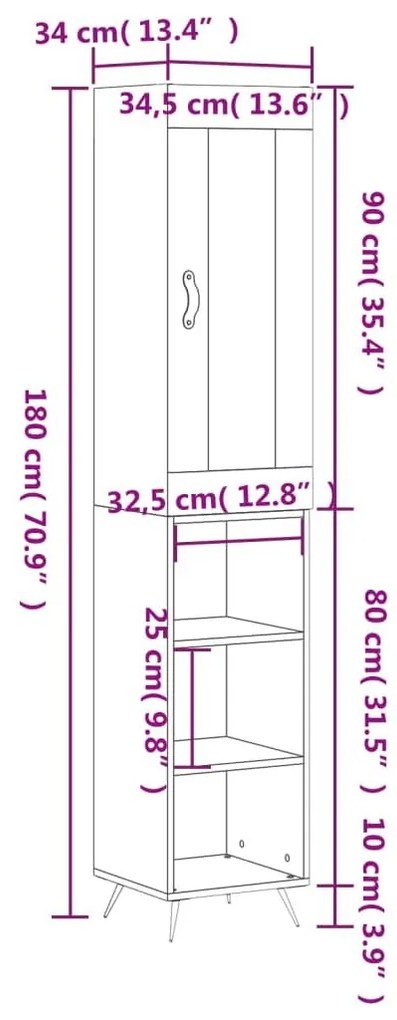 Ντουλάπι Μαύρο 34,5 x 34 x 180 εκ. από Επεξεργασμένο Ξύλο - Μαύρο