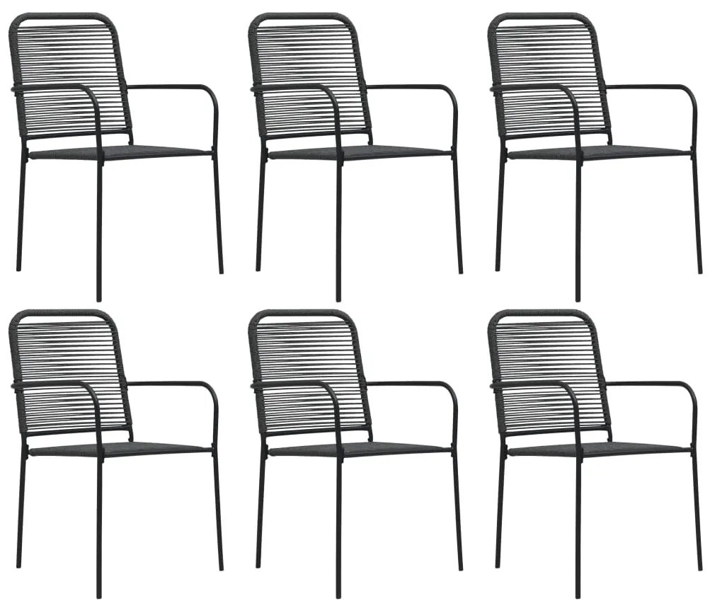 vidaXL Σετ Τραπεζαρίας Κήπου 7 τεμ. Μαύρο Ατσάλι Βαμβακερό Σχοινί