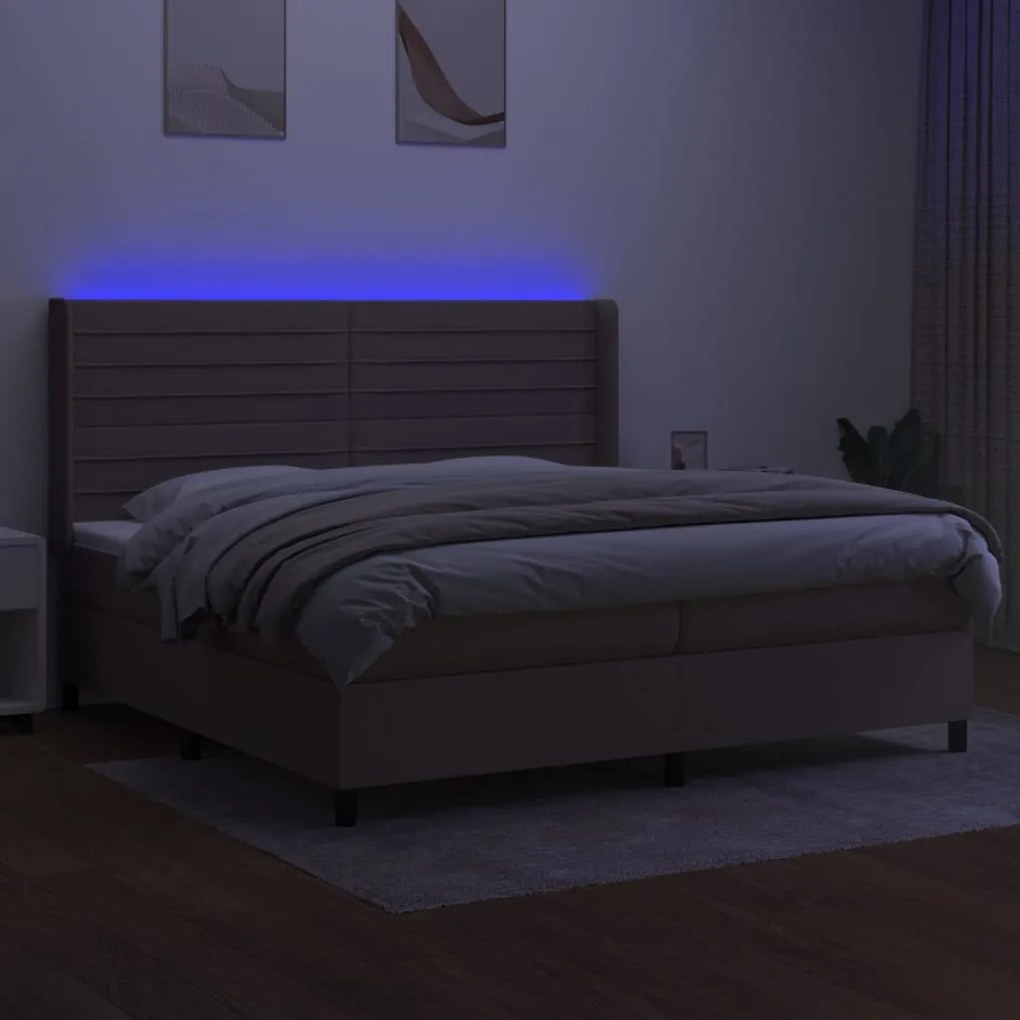 vidaXL Κρεβάτι Boxspring με Στρώμα & LED Taupe 200x200 εκ. Υφασμάτινο