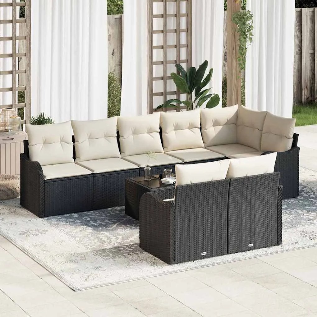 vidaXL Σετ Καναπέ Κήπου με μαξιλάρι 9 pcs Μαύρο Πολυ ράταν
