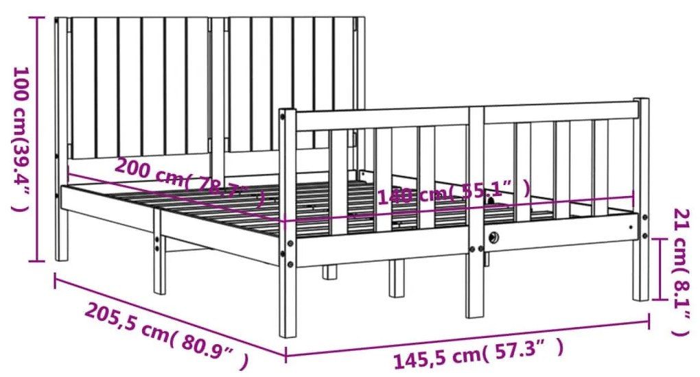 Σκελετός Κρεβ. Χωρίς Στρώμα Λευκό 140x200 εκ Μασίφ Πεύκο - Λευκό