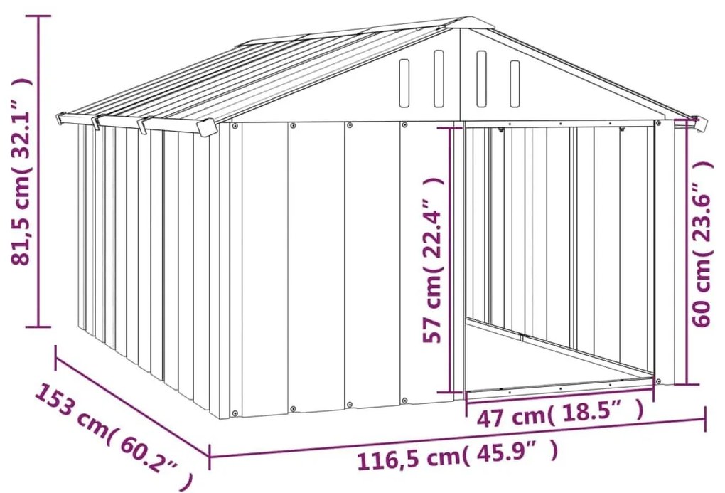 Σπιτάκι Σκύλου Ανθρακί 116,5x153x81,5 εκ. Γαλβανισμένο Ατσάλι - Ανθρακί