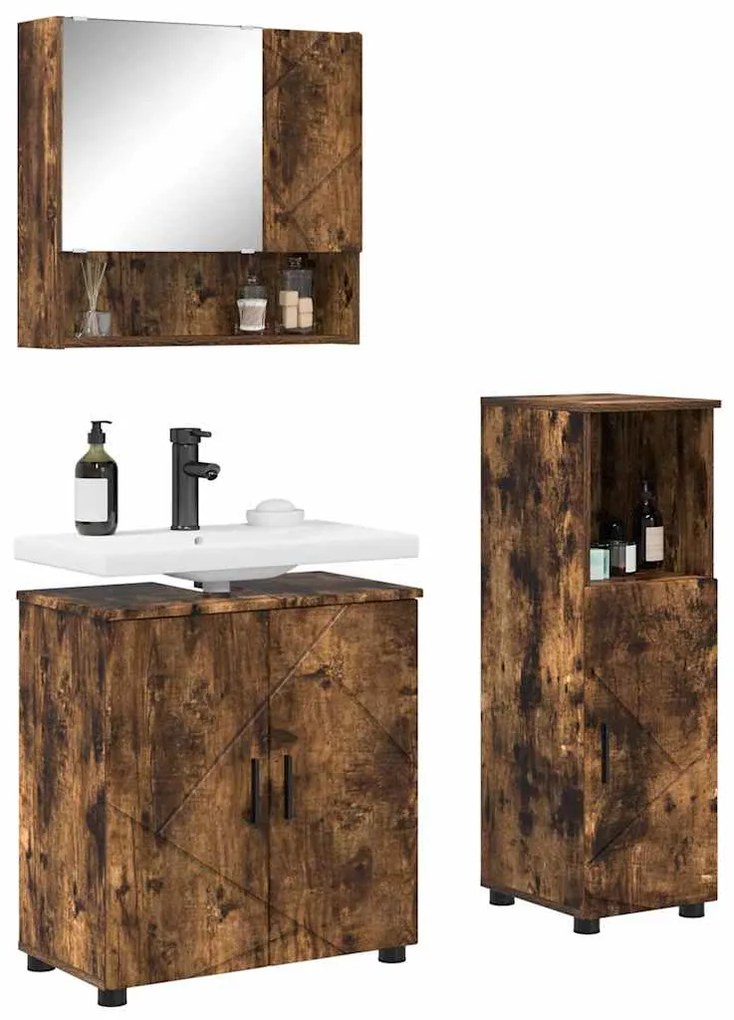vidaXL Σετ Επίπλων Μπάνιου 3 pcs Καπνιστή δρυς 61 x 35 x 64 εκ.
