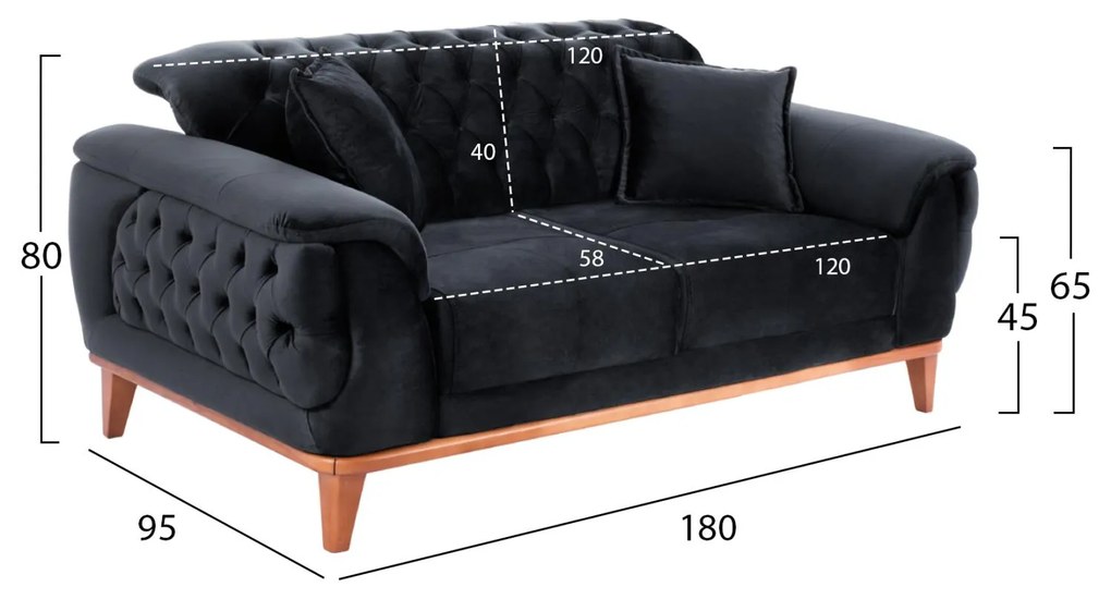 Καναπές - Κρεβάτι Bennington 2θέσιος Μαύρο 180x95x80 εκ. 180x95x80 εκ.