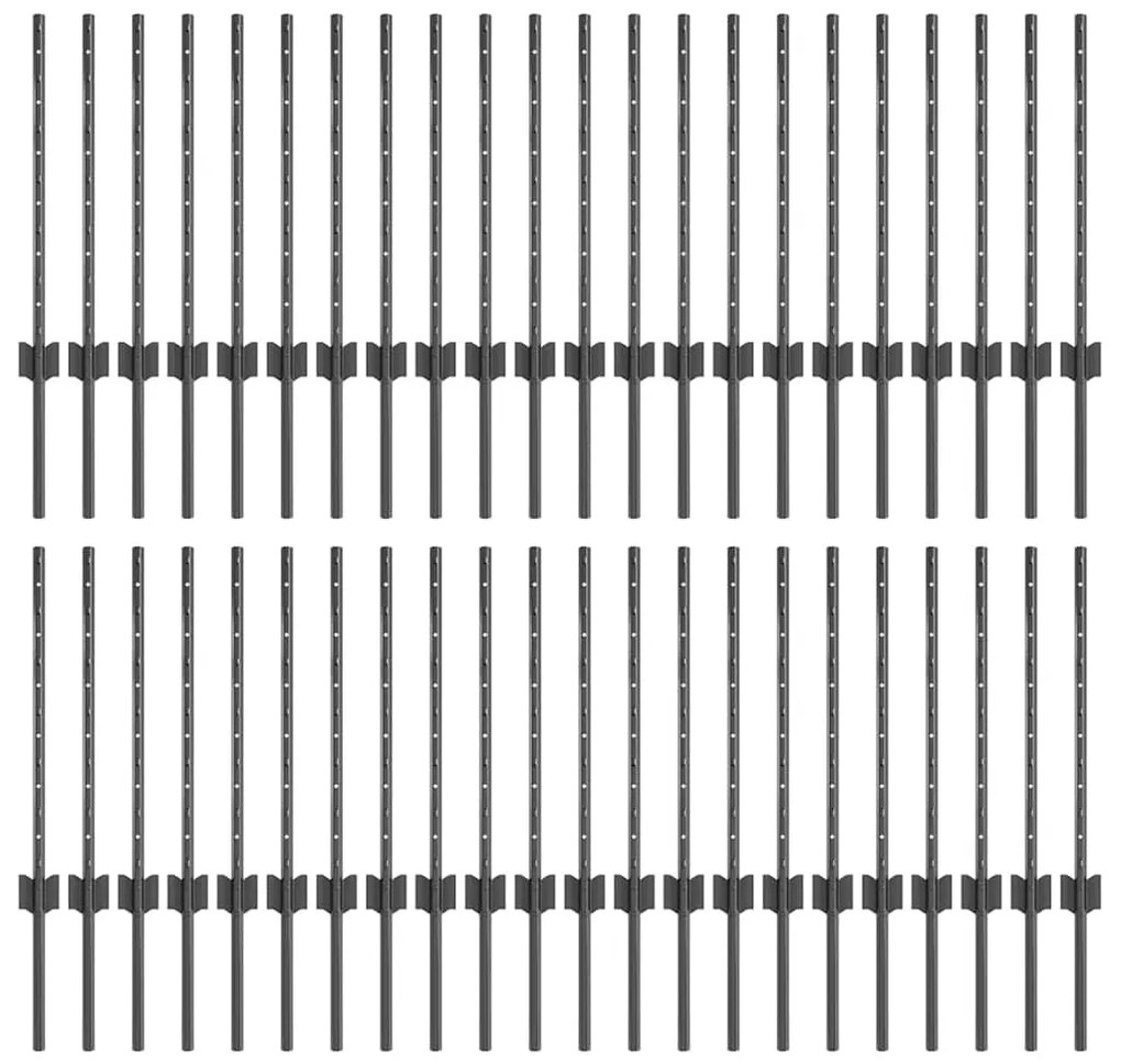 vidaXL Ασημένιοι Πόλοι Φράχτη 44 pcs Γκρι Χάλυβας με επίστρωση πούδρας