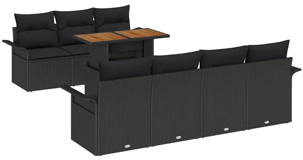 vidaXL Σετ Καναπέ Κήπου με μαξιλάρι 8 pcs Μαύρο 100 x 55 x 73 εκ