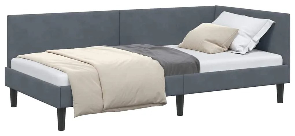 vidaXL Κρεβάτι Γωνίας με κεφαλάρι Σκούρο Γκρι 90 εκ x 190 εκ