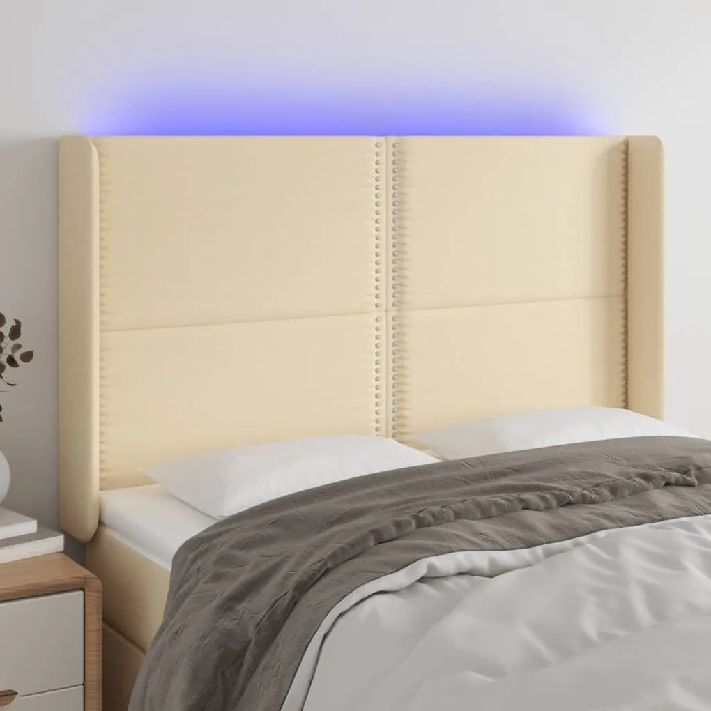 Κεφαλάρι Κρεβατιού LED Κρεμ 147x16x118/128 εκ. Υφασμάτινο - Κρεμ
