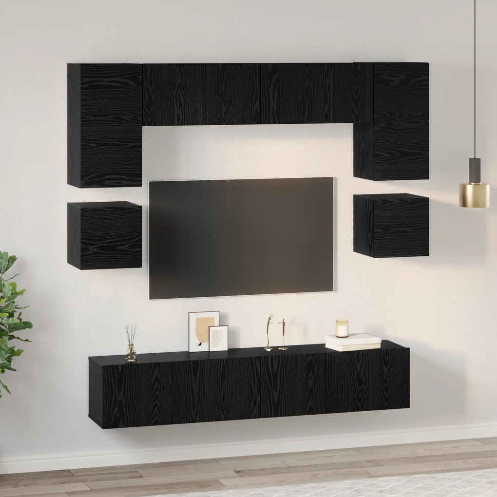 vidaXL Σετ επίπλου τηλεόρασης 8 pcs Μαύρη Δρυς 80 x 30 x 30 εκ.