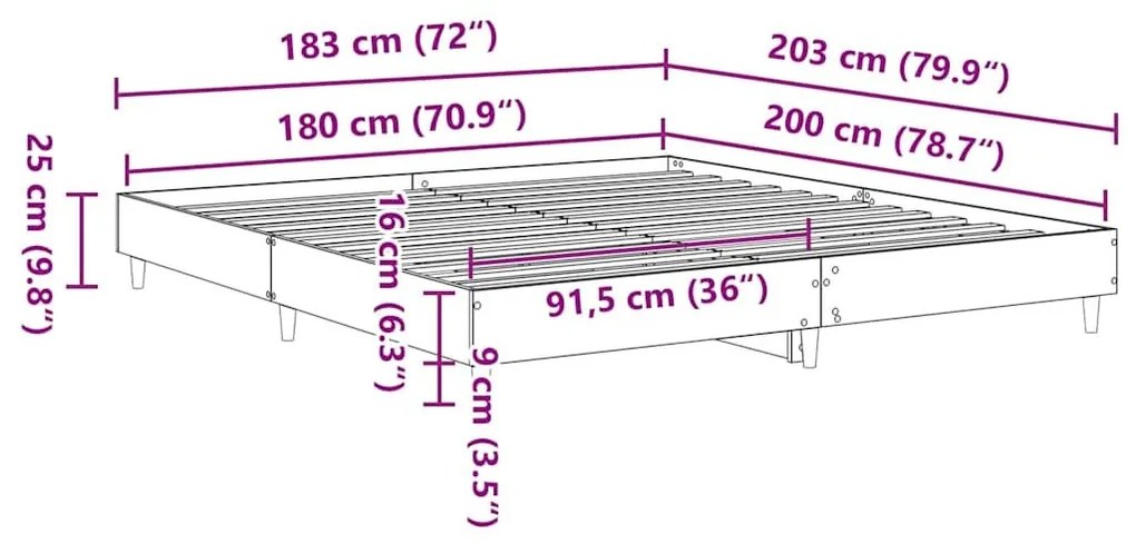 Πλαίσιο κρεβατιού χωρίς στρώμα 180x200 εκ. Επεξεργασμένο Ξύλο - Μαύρο