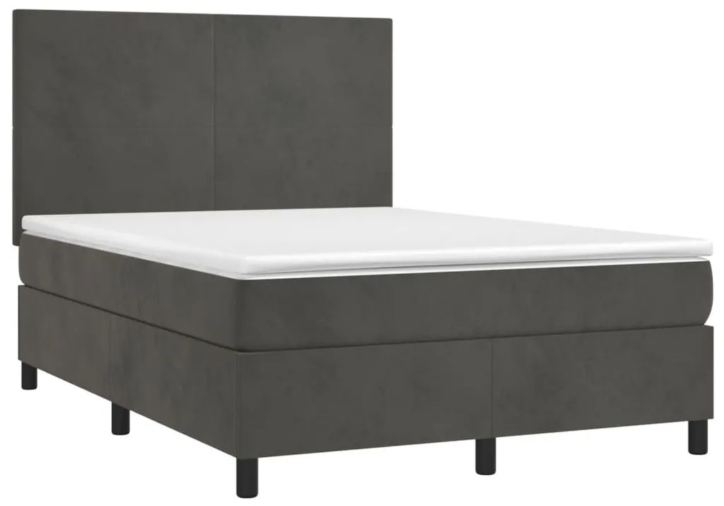 vidaXL Κρεβάτι Boxspring με Στρώμα Σκούρο Γκρι 140x190 εκ. Βελούδινο