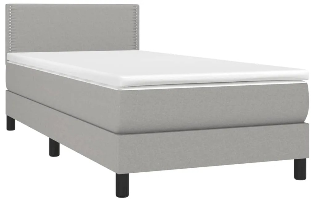 vidaXL Κρεβάτι Boxspring με Στρώμα & LED Αν.Γκρι 90x190 εκ. Υφασμάτινο