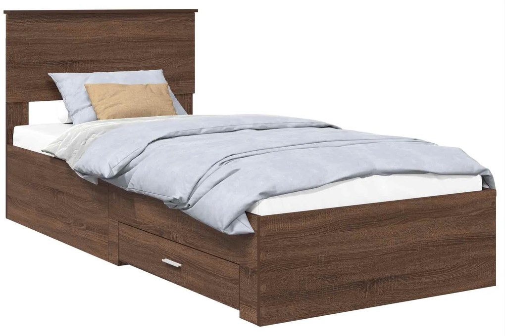 vidaXL Σκελετός Κρεβατιού Καφέ Δρύινο και Ασημί 100 x 200 cm