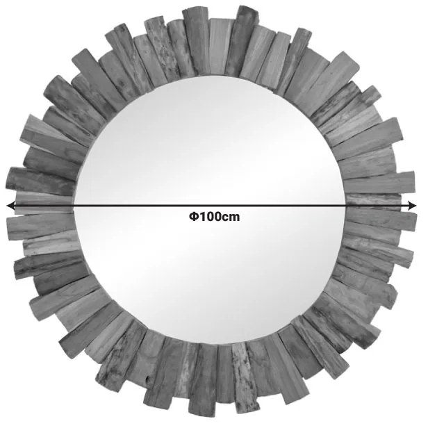 Καθρέπτης Rounder pakoworld teak ξύλο σε φυσική απόχρωση Φ100x5εκ